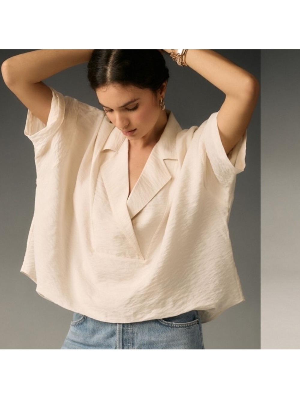 NWT Anthropologie Dylon Short-Sleeve Wide Placket Top Blouse Women’s Large P
